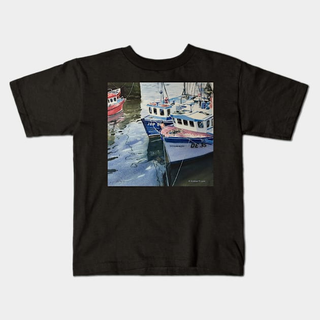 Boats at Pittenweem Harbour Kids T-Shirt by arlyon